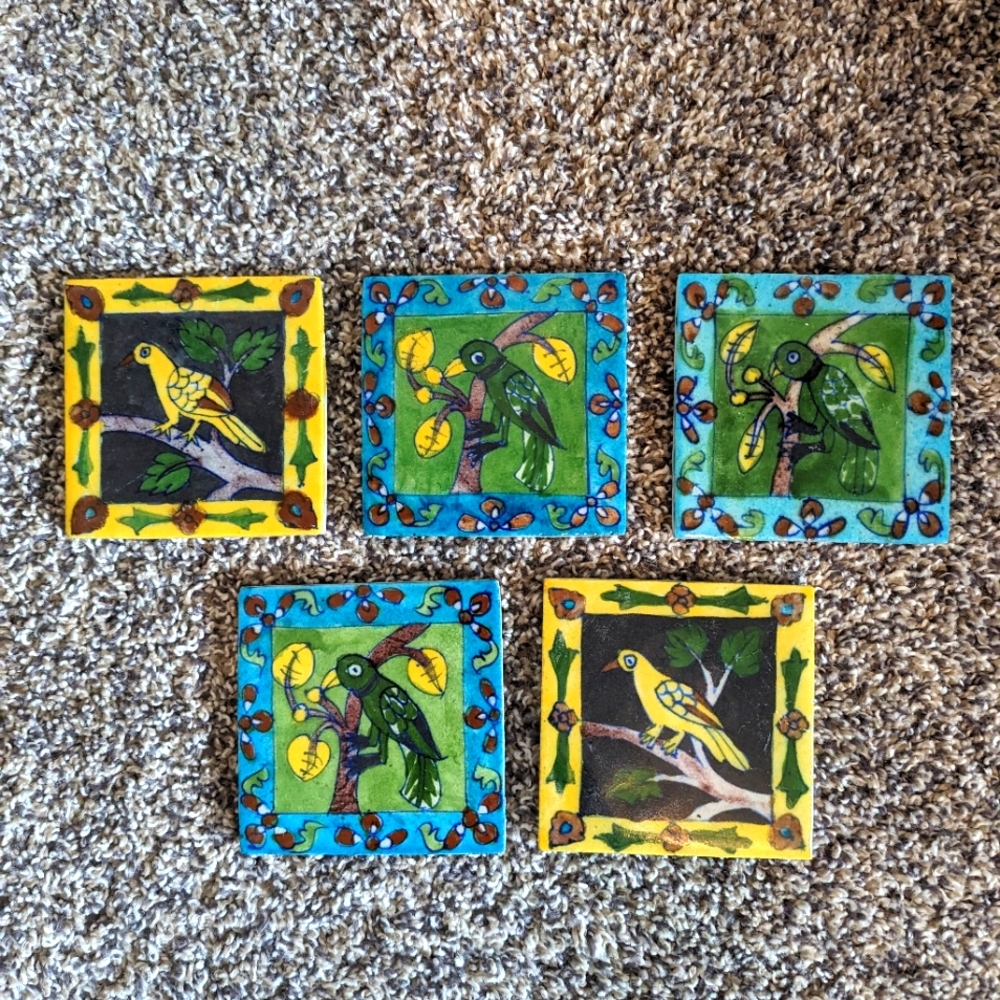 Vintage Handpainted Ceramic Bird Coasters (set of 5)